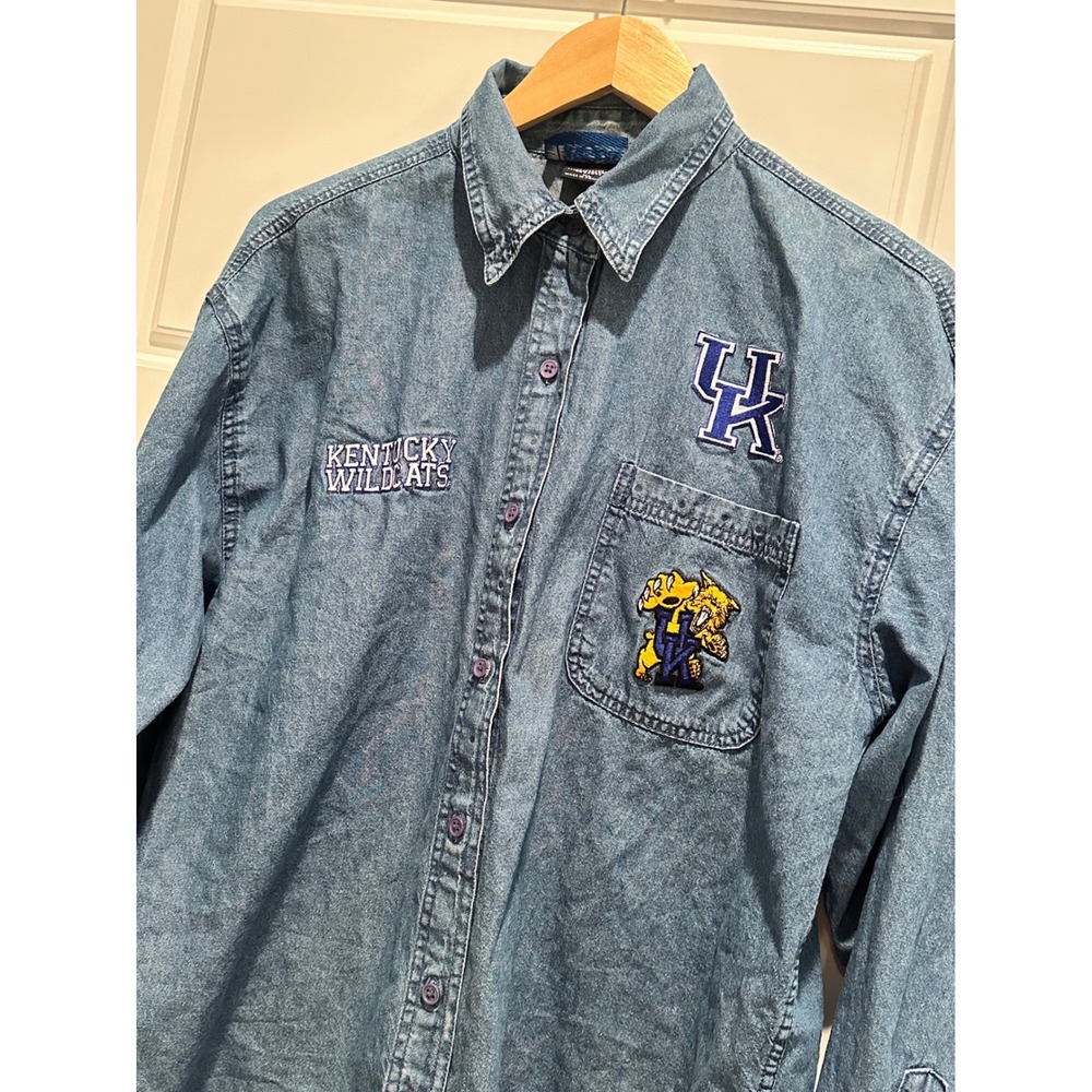 Kentucky Wildcats Vintage Y2K Denim Button Up Shirt XL‎ NCAA Embroidered